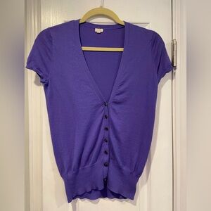 J. Crew Size XS Dark Periwinkle Short Sleeve V Neck Button Front Knit Cardigan